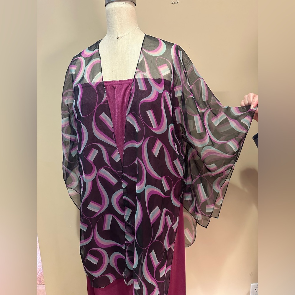 Vintage 1970s Sheer Kimono with Strapless Dress